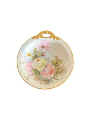 Antique Tirschenreuth P T Bavaria Nappy Serving Plate Handle Floral Hand Painted